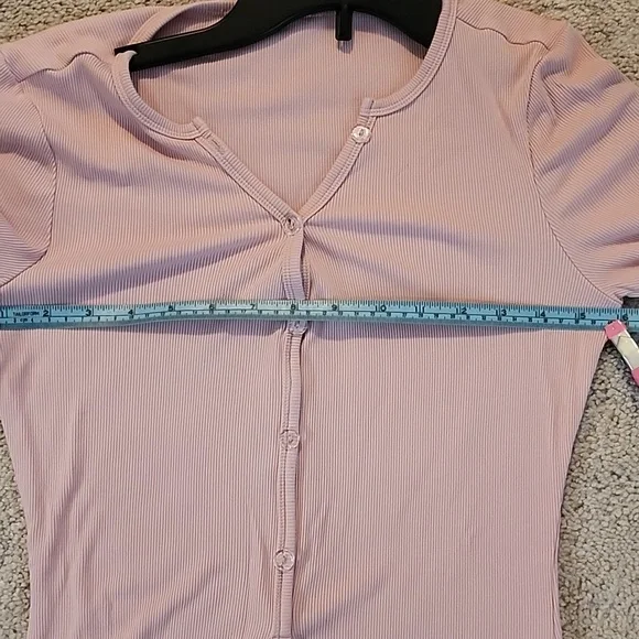 BOGO $2 Women's Pink Long Sleeve Ribbed Romper M loungewear pj's - Picture 10 of 15